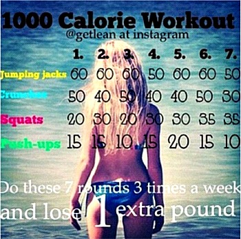 1000 Calorie Workout original reposted viral image from Instagram that lays out the workout and how to complete it.