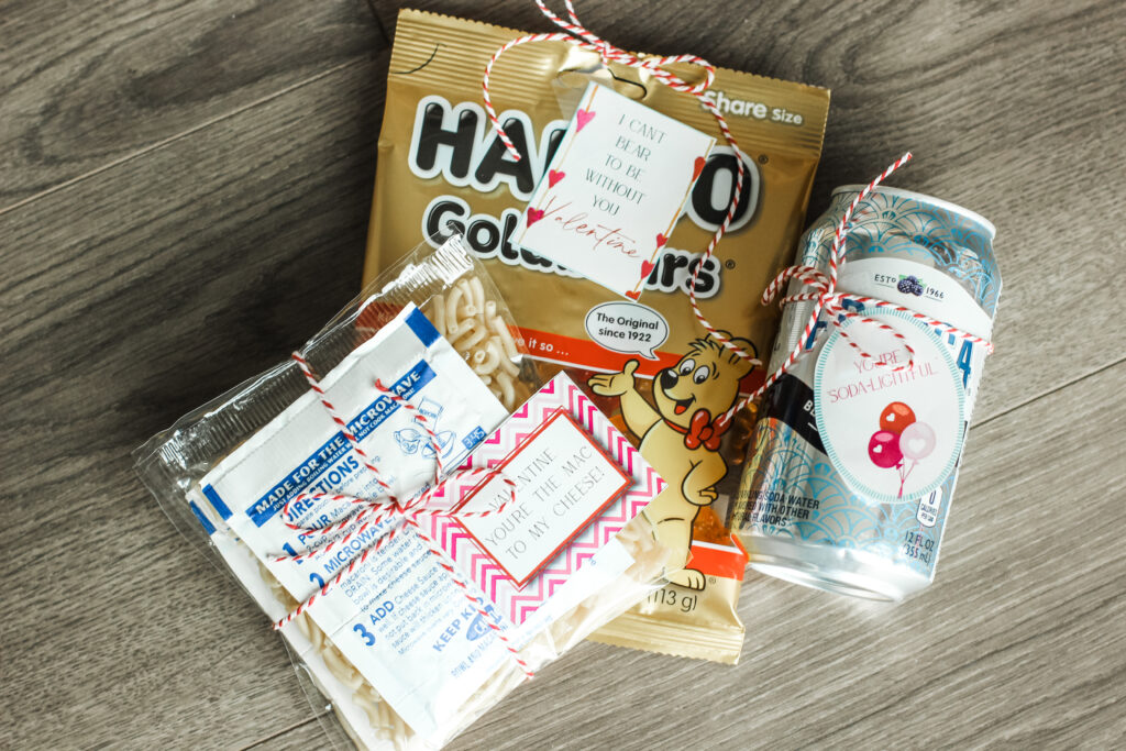 Photo of valentine's gifts for day 9, 10, 11 Gummy Bears, Mac n' Cheese and Soda 