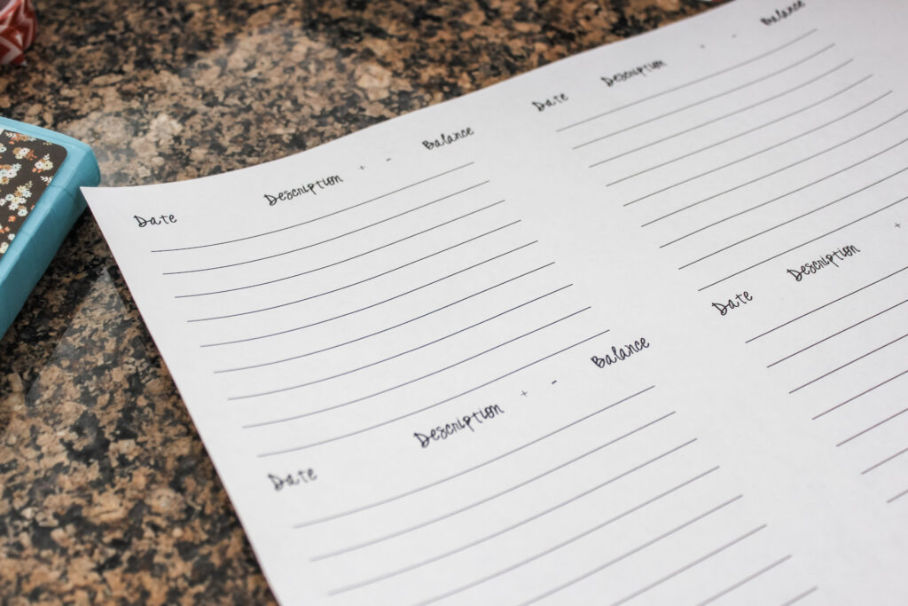 Photo of printable budget tracking sheets. These can be used to track where your money goes when using budget envelopes. 
