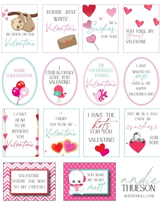 Preview of all the printable valentines tags for the cute Valentine gift ideas for kids! 