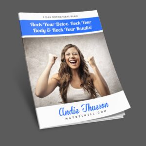 Flat lay of Andie's 7 day companion guide to help you rock your Sassy Water Detox 