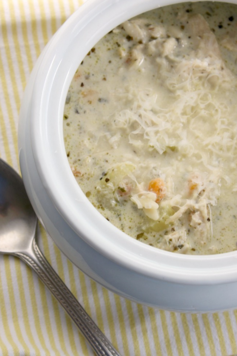 The Best Slow Cooker Creamy Chicken Pesto Soup