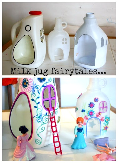 photo of fairy homes made out of milk jugs - such a fun way to upcycle.  