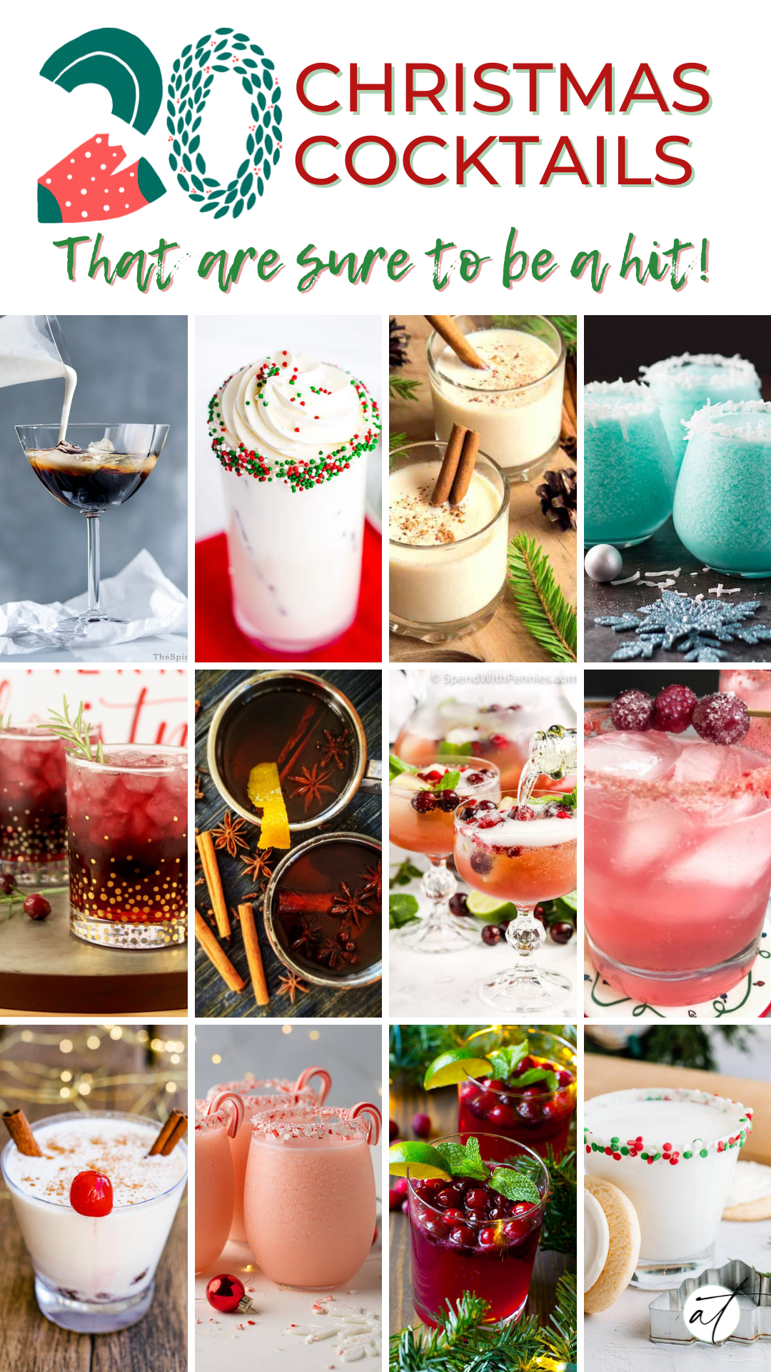 Photo Collage of 20 Christmas inspired cocktails for your next adult Christmas party! 