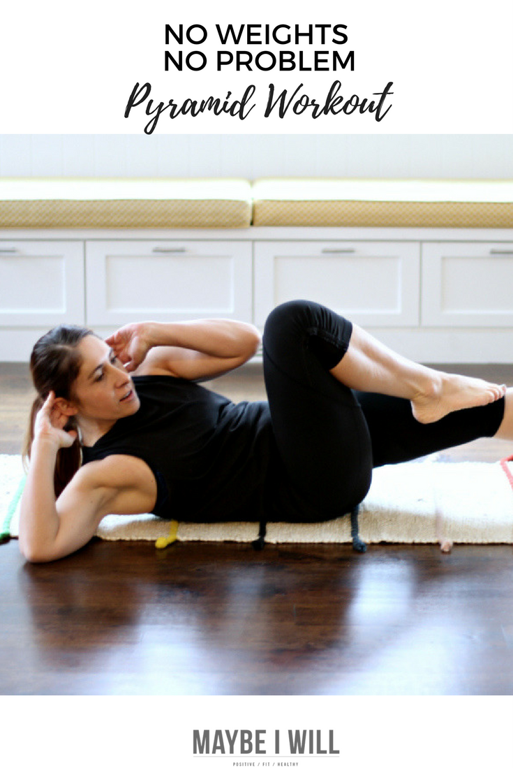 Need to squeeze in a workout and you don't have any weights on hand? This Pyramid Workout will help tone your whole body, and burn some serious calories!