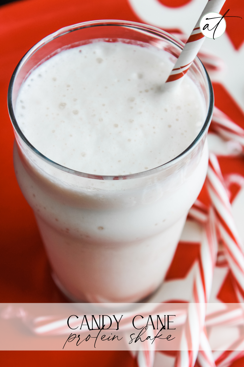 No matter what time of year it is, this candy cane protein shake is always a refreshing treat! Add cocoa to make it chocolate peppermint!