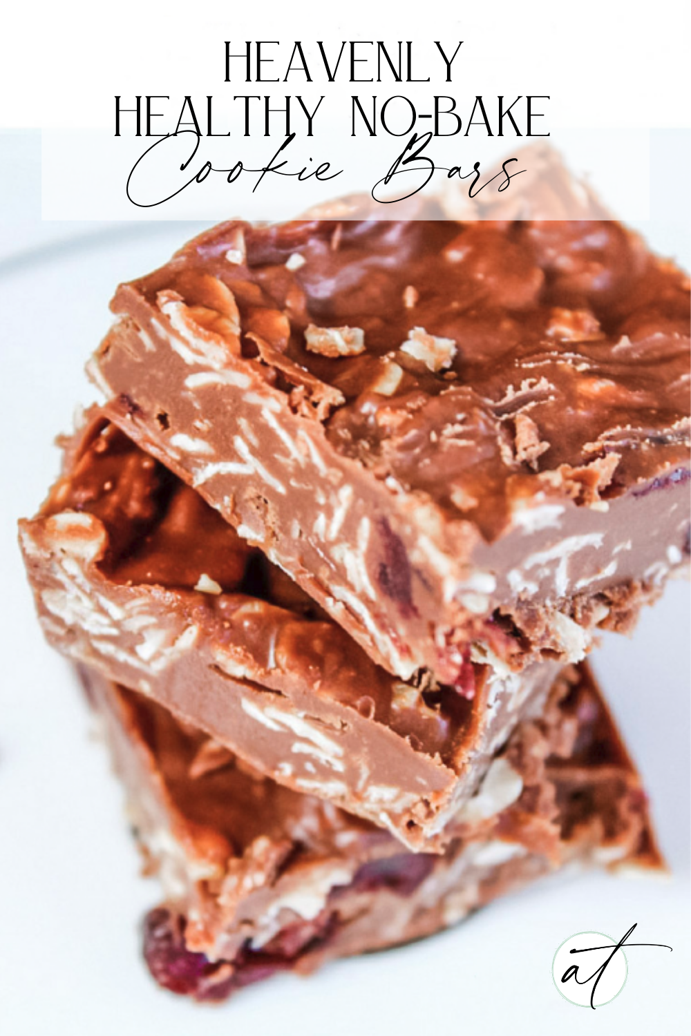 Photo of these amazing Healthy No Bake Cookie Bars. They look so rich and decadent you can't keep your eyes off them. 