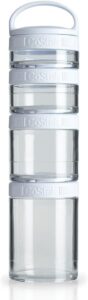 Blender Bottle GoStak in white, the perfect stackable storage container for snacks and supplements while on the go! 