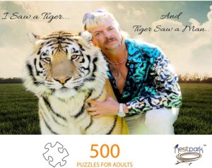 500 Piece Puzzle of Joe Exotic of the Tiger King Fame - white elephant gift gold! 