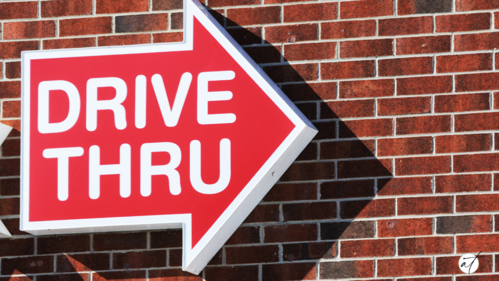 Healthy options available at a drive thru. A photo a drive thru sign. 