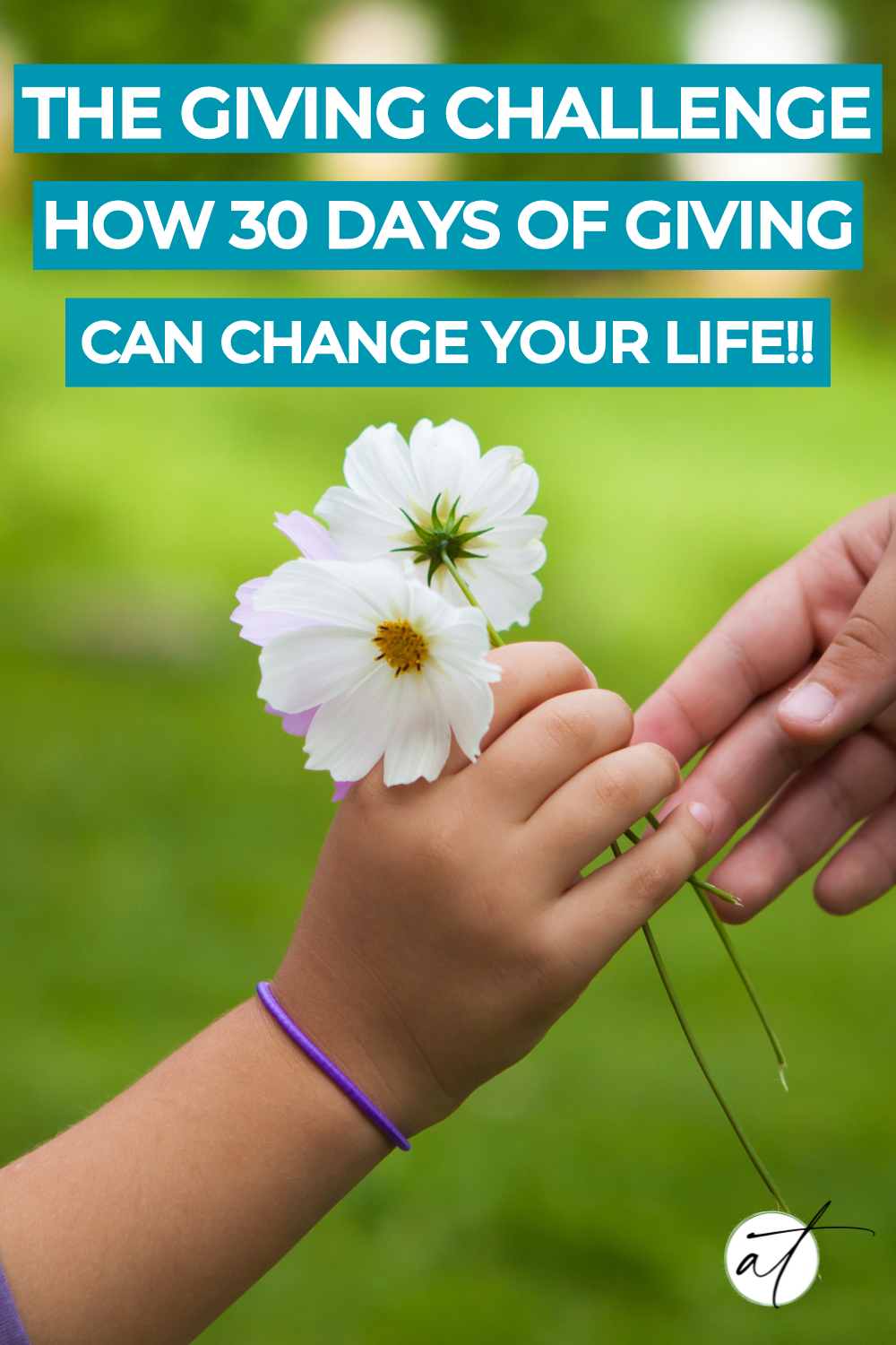 Photo of young child giving a flower - giving is MAGIC! 