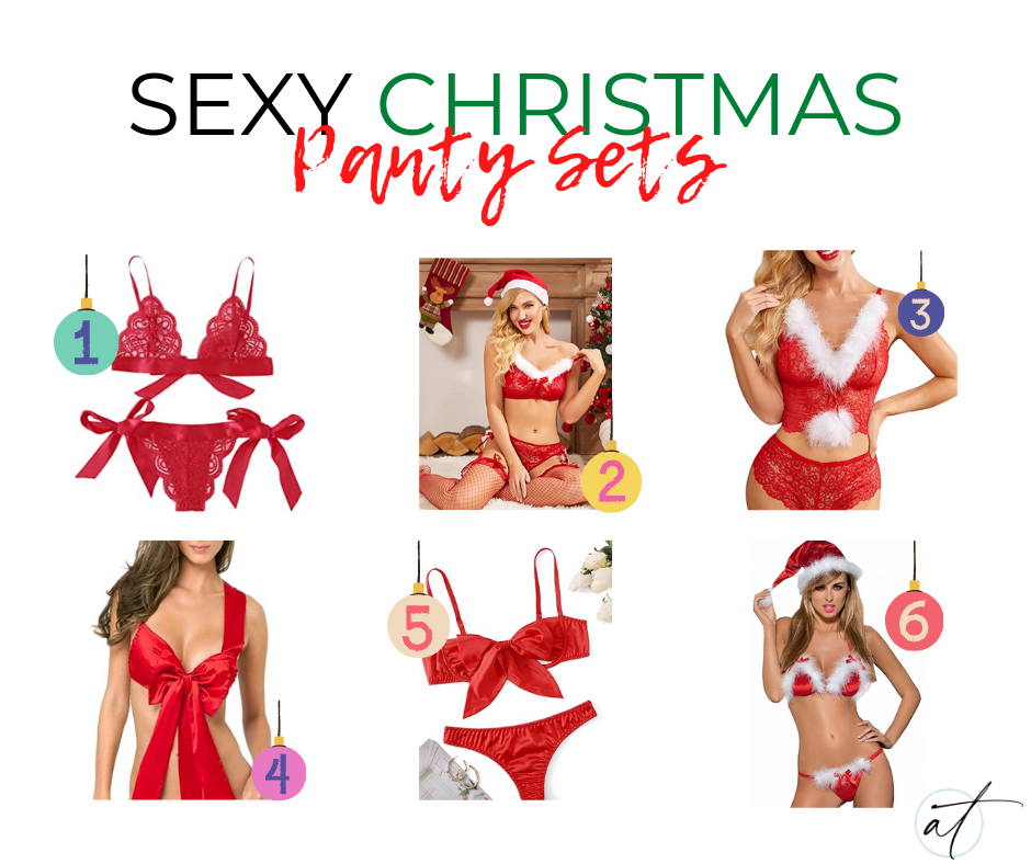 collage of sexy Christmas lingerie, Andie's picks 1-6