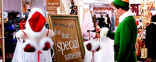 Image of Buddy The Elf buying a gift for that special someone. 