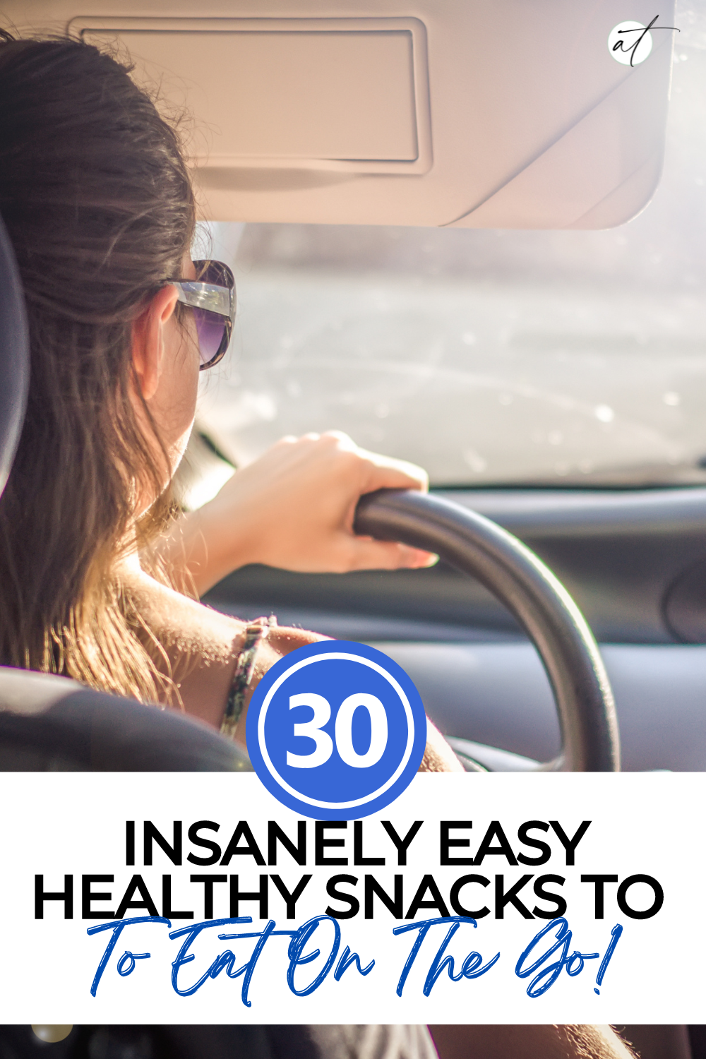 Image of a busy mom driving her car, she is a pro at finding healthy snacks on the go! 