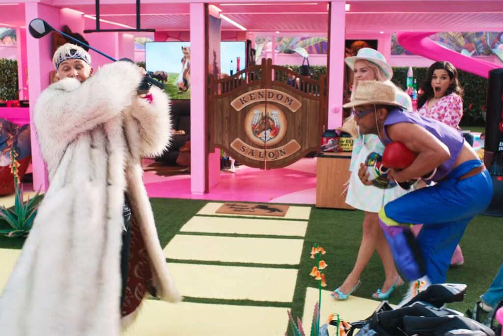 Photo of scene from the movie barbie starring Ryan Gosling infront of the Mojo Dojo Casa House 