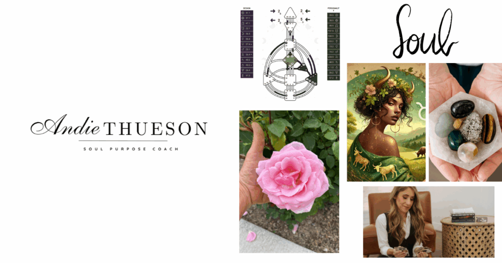 collection of soul led items, crystals, tarot, astrology, and human design
