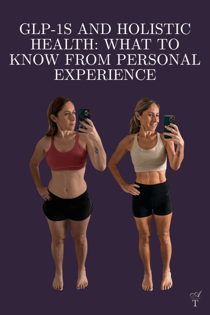 Before and After Photo of Andie on her journey with GLP-1s. You can see the difference in weight but what you cannot see is the drastic change in overall health and well being.